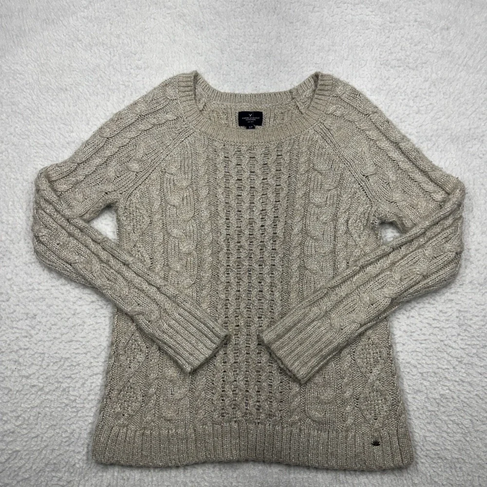 American Eagle Outfitters Sweater Beige Cable Knit Pullover Stretch Women's‎ S